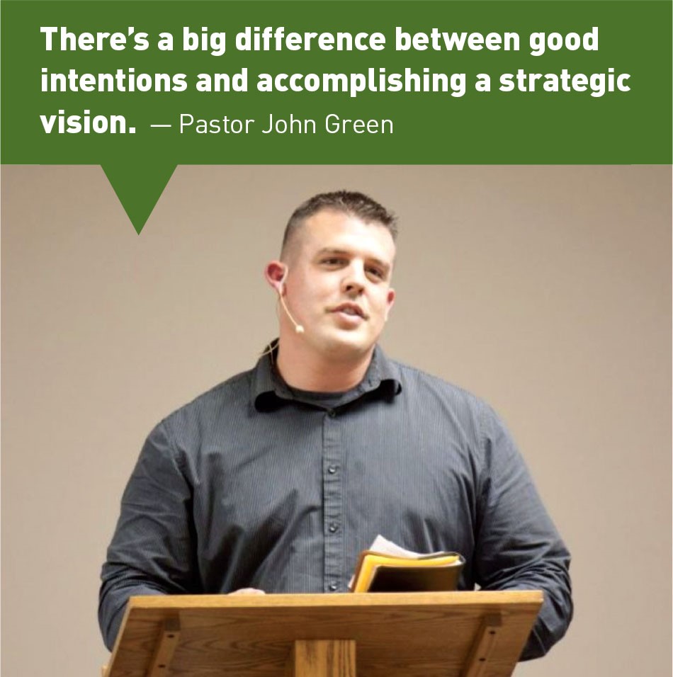 There's a big difference between good intentions and accomplishing a strategic vision. - Pastor John Green There's a big difference between good intentions and accomplishing a strategic vision. - Pastor John Green