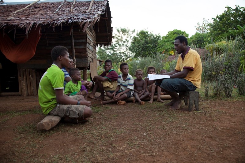Jaret, a Lusi man reached by the Mouk, disciples his family