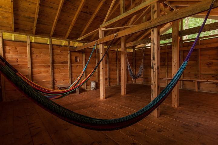 Hammocks in the cabin at Wayumi