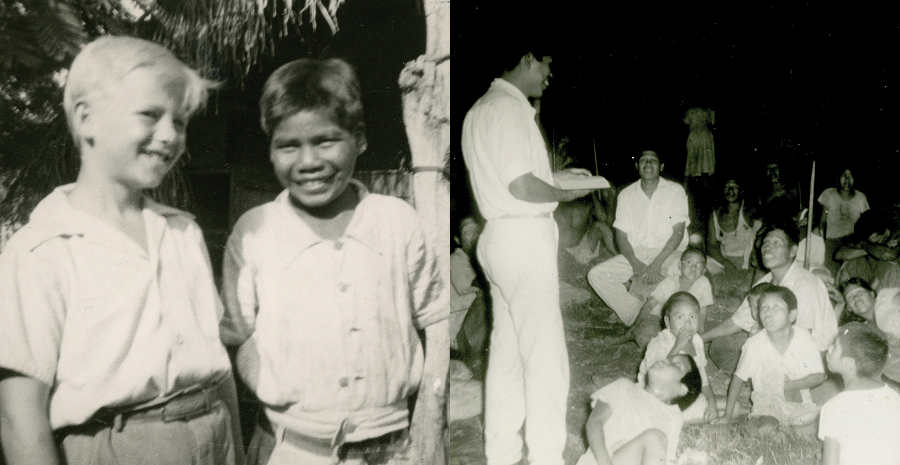 Left - Cecil Dye's son, Paul, with his Ayor&eacute; friend Jomone; Right - Ayor&eacute; believer, Ecarai, sharing the gospel with fellow tribesmen